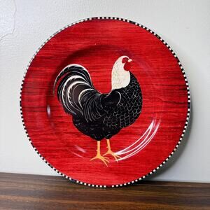 Sakura Rooster Salad Plate Red Warren Kimble